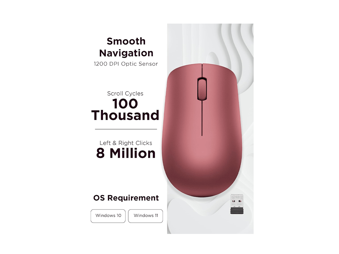 Lenovo 530 Wireless Mouse - Cherry Red in Qatar Lenovo 530 Wireless Mouse - Cherry Red in Qatar